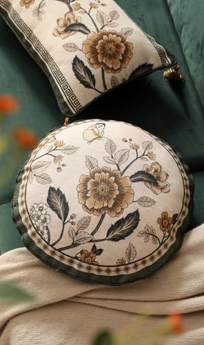 ISAENNE Vintage Elegant Linen Round Throw Pillow Cover, Diameter 16"-Murad D - Image 7
