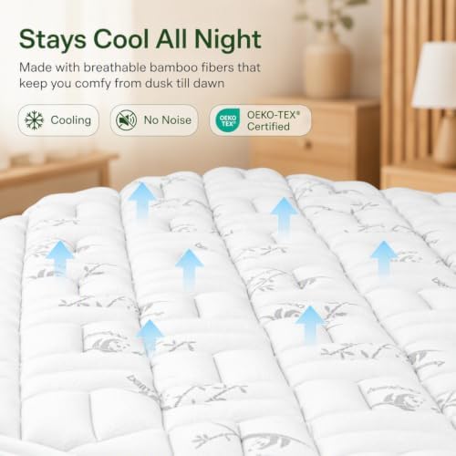 NEWDECO Twin Mattress Topper Cooling Bamboo Viscose Pillow Top Mattress Pad - Image 4