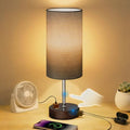 Table Lamp, Dimmable Touch, AC Outlet, USB A+C (Grey&Walnut) by Unknown