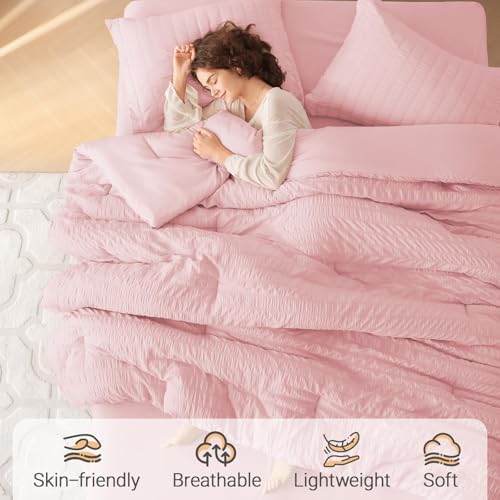MUXHOMO 7 Pieces California King Comforter Set, Seersucker Bed in a Bag Cal - Image 2