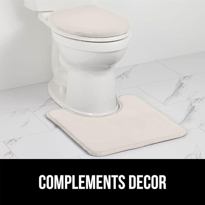 GORILLA GRIP Thick Memory Foam Toilet Rug for Bathroom, Square Shaped Washable, Soft Absorbent Velvet Topside Floor Mats, Machine Wash, Cushioned Luxury Rugs for Bath Room, 22.5x19.5, Cream