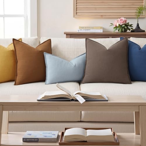decorUhome Fall Brown Linen Throw Pillow Covers 24x24 Set of 2 - Image 4
