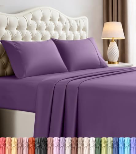 Queen Sheets Set, 4 Pieces 16" Deep Pocket Hotel Luxury Sheets, Egg Plant by UTOPIABEDDING