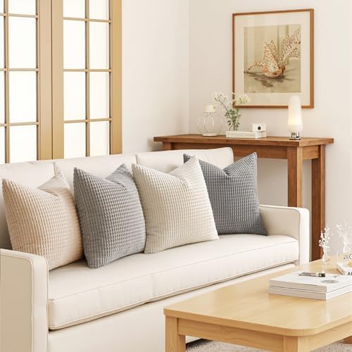 MIULEE Boho Farmhouse Decorative Pillow Covers 20x20 Inch Set of 4 Neutral - Image 3