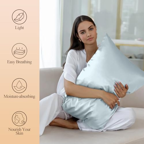 Silk Like Satin Pillowcase Standard Size, Baby Blue, 2 Pack, 20x26 Inches - Image 2