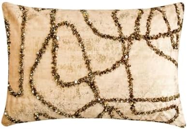 Pack of 2 Decorative Lumbar Pillow Cover Gold, Hand Embroidery Oblong Pillow by TheHomeCentric