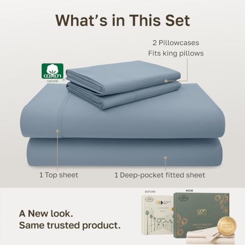 California Design Den 600 Thread Count King Size Bedsheets Set, Pastel Blue - Image 3