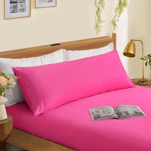 Horbaunal Microfiber Body Pillow Covers, Hot Pink, 2 Pack - Image 2