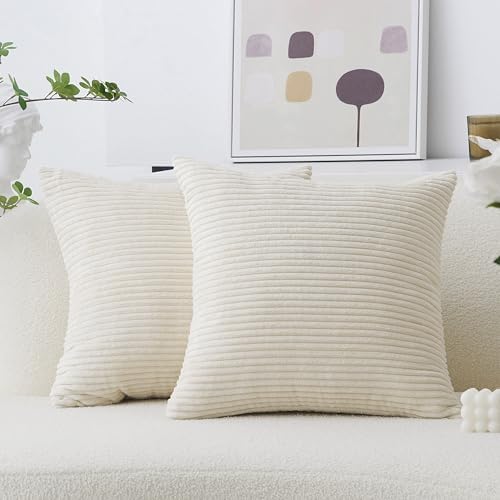 Home Brilliant 24x24 Pillow Covers Set of 2 Striped Velvet Corduroy Euro Throw by HomeBrilliant