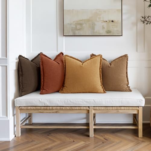 MIULEE Fall Linen Fringe Pillow Covers Set of 4 18x18 Orange/Yellow - Image 7