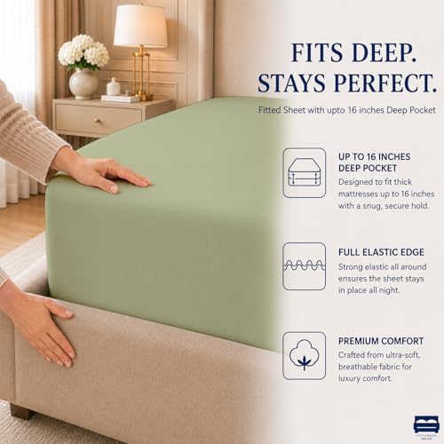 Cottingon 4 Piece Queen Sheets Fits 16" Deep, Egyptian Cotton - Image 7