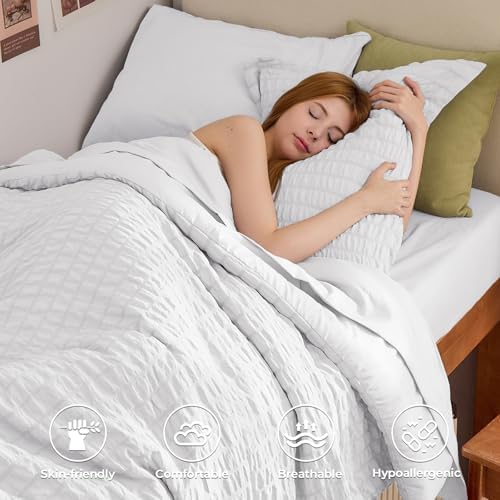 HYMOKEGE White Twin Comforter Set Seersucker 5 Pieces, All Season Luxury Bed in - Image 2