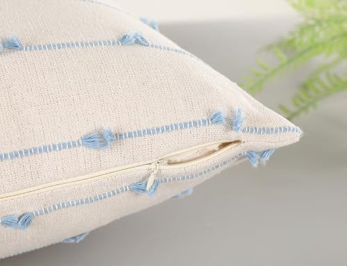 NUYECY Set of 2 Boho Throw Pillow Covers 18x18, Light Blue and White Neutral - Image 4