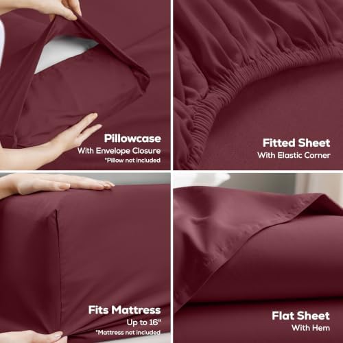 Full Sheets Set, 4 Pieces 16" Deep Pocket Hotel Luxury Bed Sheets - Image 3