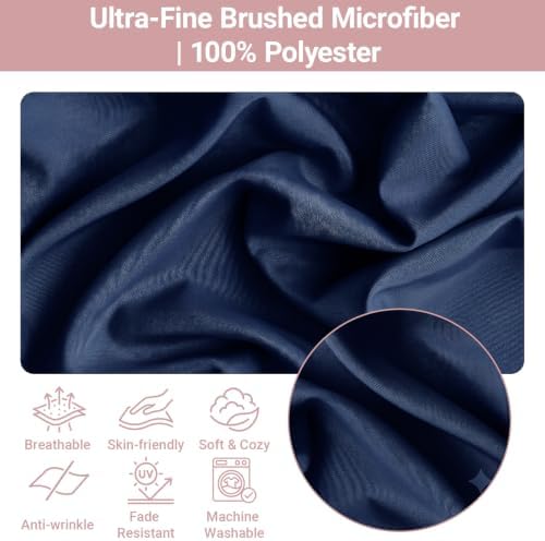 Set of 2 Brushed Microfiber Ruffle Pillow Cases Queen Size Navy Blue - Image 2
