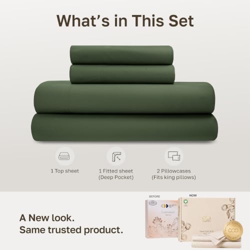 California Design Den 100% Organic Cotton Cal King Bed Sheets, Olive Green - Image 3