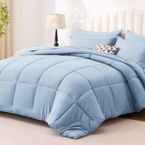Love's cabin Plaid King Comforter Set, Light Blue - Image 2