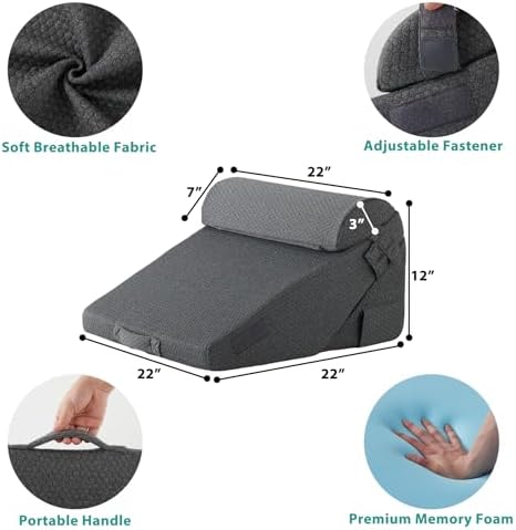 Bedluxe Wedge Pillow Set for After Surgery, Orthopedic Bed Wedge, Dark Grey - Image 4