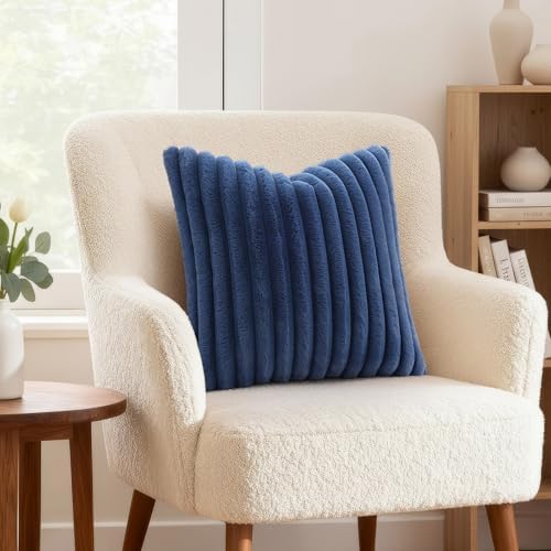 decorUhome Fall Faux Fur Throw Pillow Covers 26x26 Set of 2 Navy Blue - Image 4
