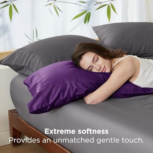 Bedsure Purple Pillow Cases Queen Set of 2, 100% Rayon Derived from Bamboo - Image 3