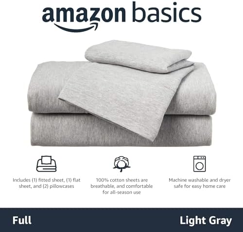 Amazon Basics 4 Piece Breathable 100% Cotton Jersey Knit Bed Sheet Set - Image 3