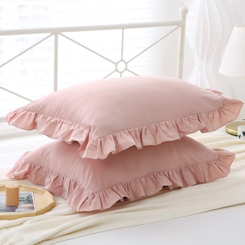 Mywinlle Ruffle Pillowcases Farmhouse Pillow Shams Standard Set of 2, Shabby - Image 6