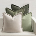 MIULEE Fall Linen Fringe Pillow Covers Set of 4 20x20 Beige/Sage Green by MIULEE