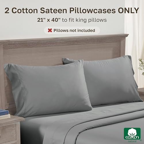 California Design Den 600 TC Set of 2 Pillow Case King Size, Mist Grey - Image 3