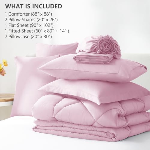 CozyLux Queen Comforter Set 88"x88" Light Pink - Image 6