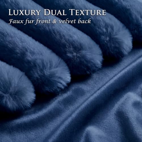Set of 2 Decorative Throw Pillow Covers 18x18 Faux Fur Navy Blue - Image 2