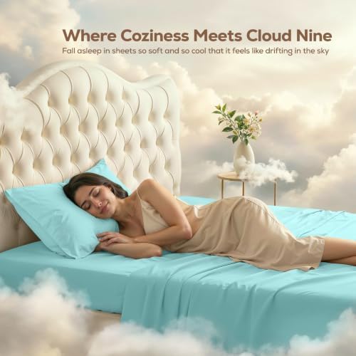 Twin Sheets Set, 3 Pieces 16" Deep Pocket Hotel Luxury Bed Sheets, Spa Blue - Image 4