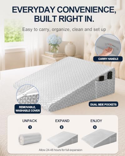 Wedge Pillow for Sleeping, 7.5" Memory Foam Bed Wedge for Back and Leg Use - Image 6