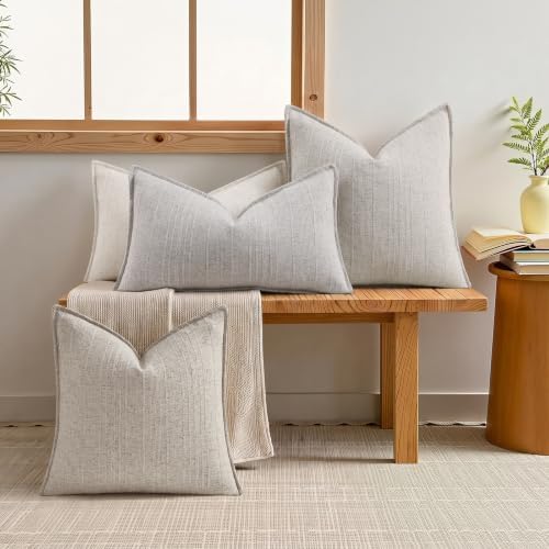 decorUhome Greige Textured Linen Throw Pillow Covers 18x18 Set of 2 - Image 7