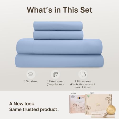 California Design Den Organic Cotton Full Size Bed Sheet Set, Light Blue - Image 3