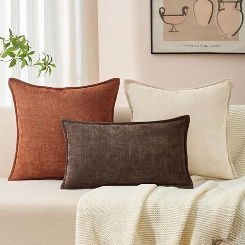 Allorry Throw Pillow Covers 20x20 Rust Chenille Solid Home DecorSY014E20 - Image 5