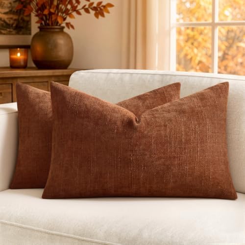MIULEE 12x20 Inch Lumbar Textured Chenille Fall Pillow Covers Dark Rust by MIULEE