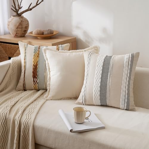 ANRODUO Boho Decorative Pillow Covers 24x24 Blue-Earth Tones Pack of 2 - Image 3