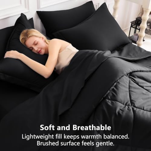 CozyLux Queen Comforter Set 88"x88" Black - Image 4