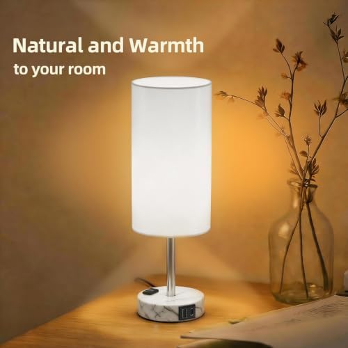 Table Lamp, Dimmable Touch, AC Outlet, USB A+C (White&Marble) - Image 7