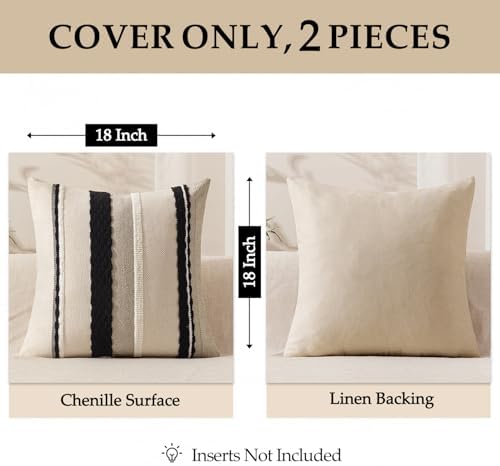 ANRODUO Boho Decorative Pillow Covers 18x18 Pack of 2 Black-White Stripe 2 - Image 4