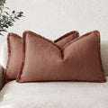 Foindtower Boho Linen Fringe Lumbar Throw Pillow Covers 12×20 Rust Red by Foindtower