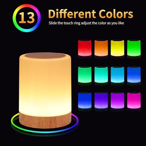 OORUN Touch Bedside Table Lamp,13 RGB Colors & 5 Brightness, USB Rechargeable Desk Lamp, Remote Control Dimmable Light with RGB Color Changing,Portable Lamp for Baby (2 Pack Brown) - Image 3