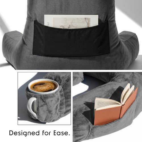 Nestl Reading Pillow for Bed, Back Pillow for Sitting Up in Bed, Dark Grey - Image 4