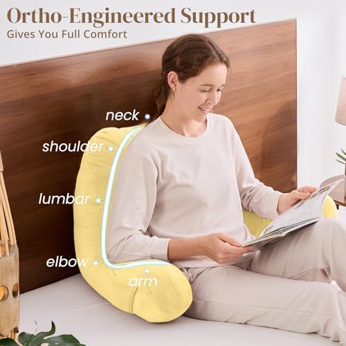Sasttie Reading Pillow for Bed, Back Pillow for Sitting Up, Light Yellow - Image 4
