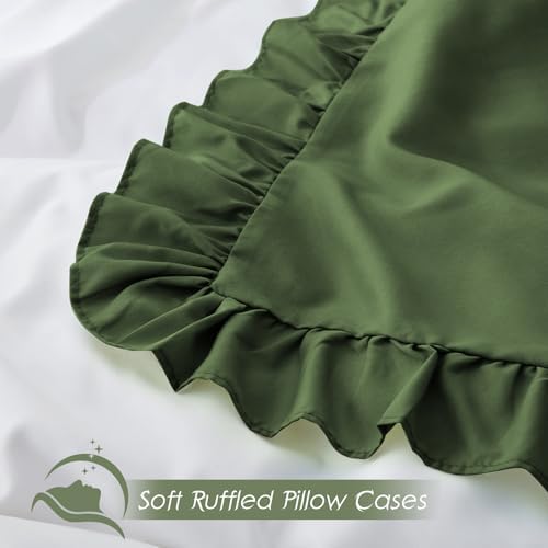 Ruffled Pillow Cases, Olive Green, King 20"x36" - Image 4