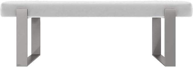 VANT Upholstered Bed Bench - Vintage Leather White Dove - Brushed Nickel - Contemporary Modern, Bedroom Bench Seat, Hallway, or Entryway