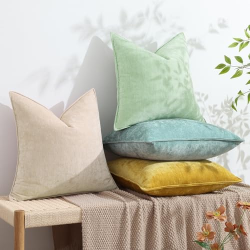 decorUhome Chenille Sage Green Velvet Throw Pillow Covers 18x18 Set of 2 - Image 5