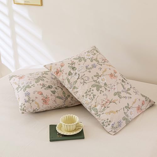 ECOCOTT 2 Pack Floral Pillowcases Standard Size, 100% Washed Cotton Pillow Cases - Image 3