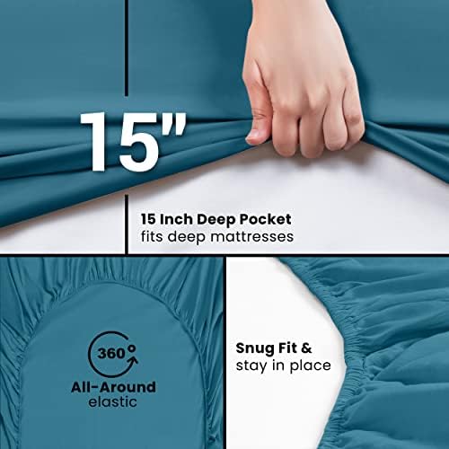 Queen Fitted Sheet, Ultra Soft Fits Up to 15 Inch Deep Pocket, Denim Blue - Image 3