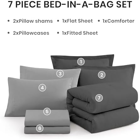 Monbix Full Size Comforter Set 7 Pieces Dark Grey Bed in a Bag - Image 7